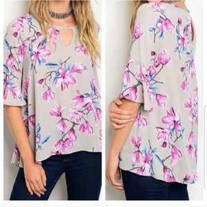 *2 FOR $15*  Grey and pink floral top